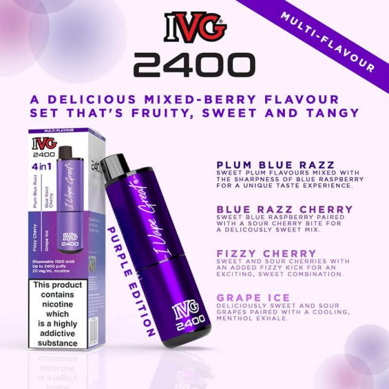 IVG 2400 multi flavour Purple Edition 20mg 4 in 1 Disposable Vape